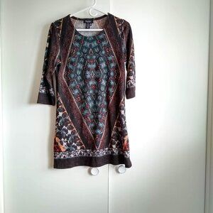 soft cozy brown floral geometric knit tunic dress NWOT